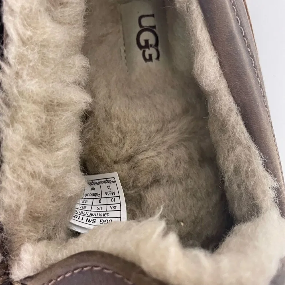 UGG‎ Brown Leather Fur Lined Slipper Shoes Men’s 10